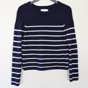 Evereve 100% Cashmere Navy & White Stripe Crewneck Sweater Size S